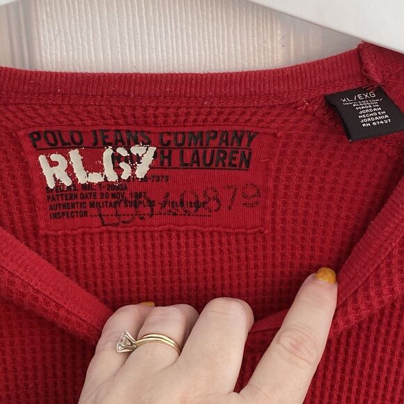 Vintage Polo Jeans Ralph Lauren Shirt Mens Extra Large Red Waffle Knit Thermal - Picture 3 of 7
